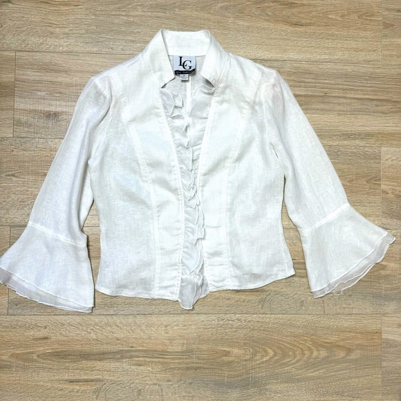 Lena Gabrielle White French 100% Linen Gauze Romantic 3/4 Jacket Size 4 - Picture 12 of 13